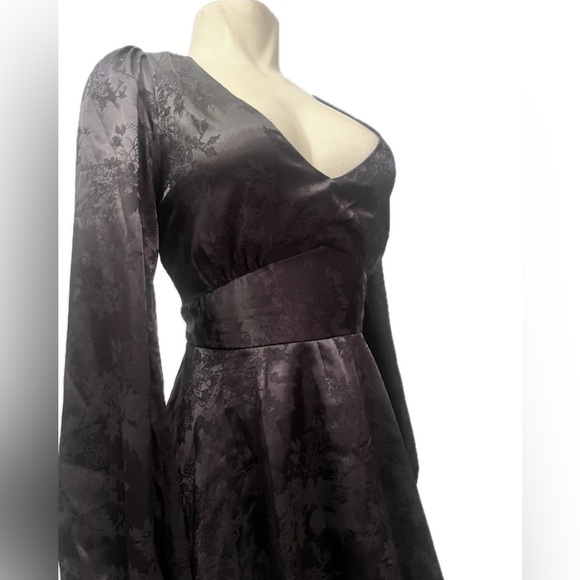 SOLD - Allison & Kelly Gothic Black Brocade Silky Backless Ruffle Mini Dress - Picture 5 of 8